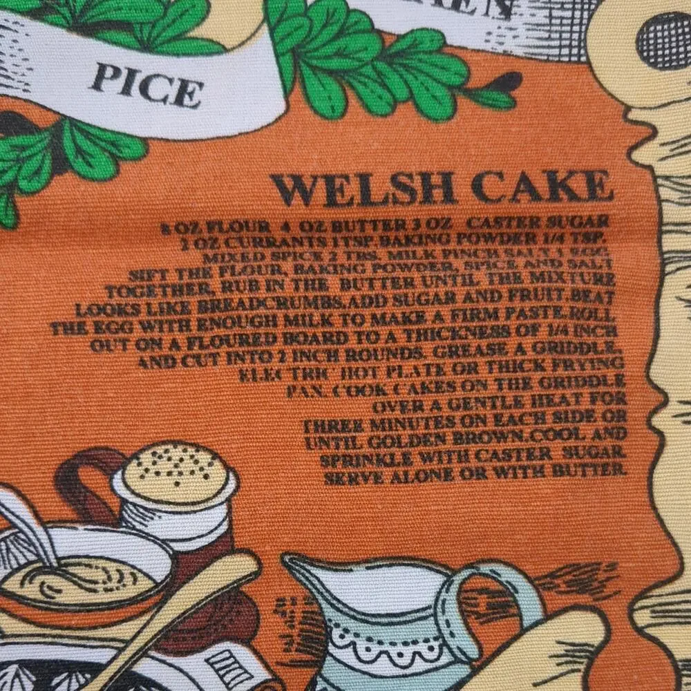 Traditional Welsh Recipes Tea Towel Cottagecore Kitchen Culinary Linen 70s vibe